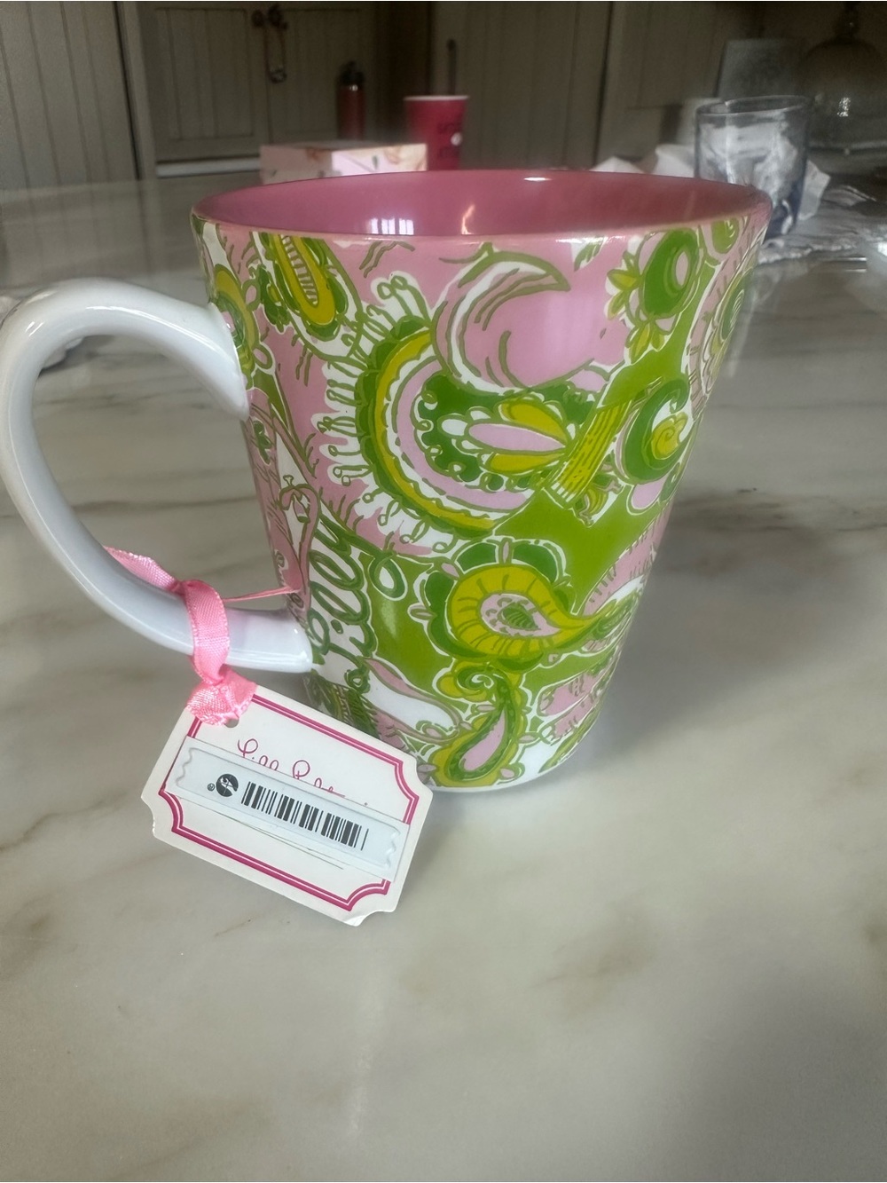 Lilly Pulitzer NWT Pink and Green Paisley Ceramic Coffee Mug